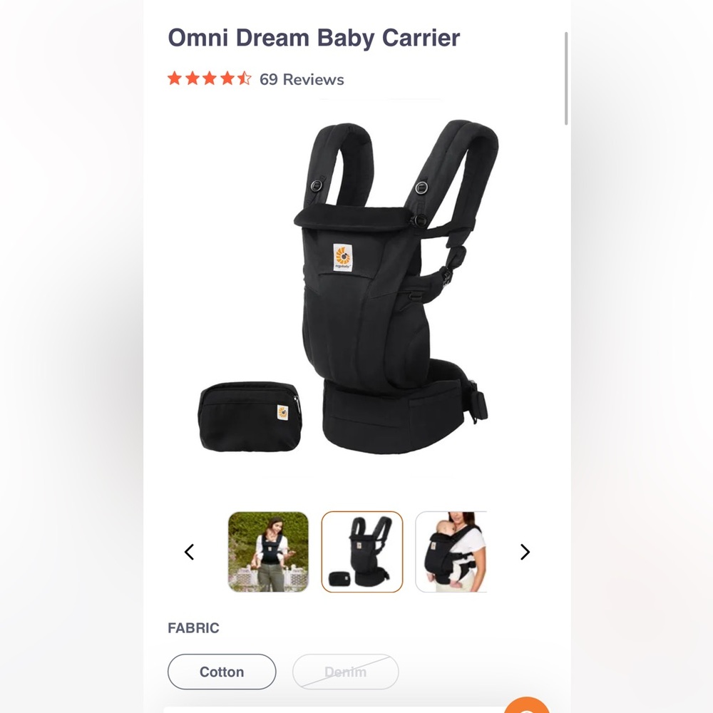NWT Ergobaby Omni Dream All-in-One Black Cotton Carrier